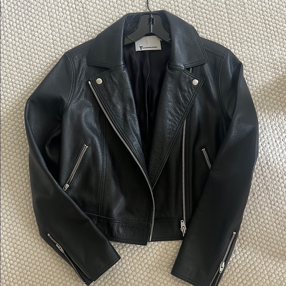 T by Alexander Wang Classic Black Leather Moto Jacket